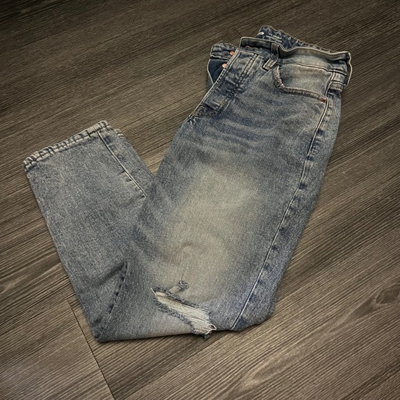 Old Navy O.G. Straight High-Rise Distressed Jeans – Size 4 Petite, Medium Wash - Picture 1 of 5